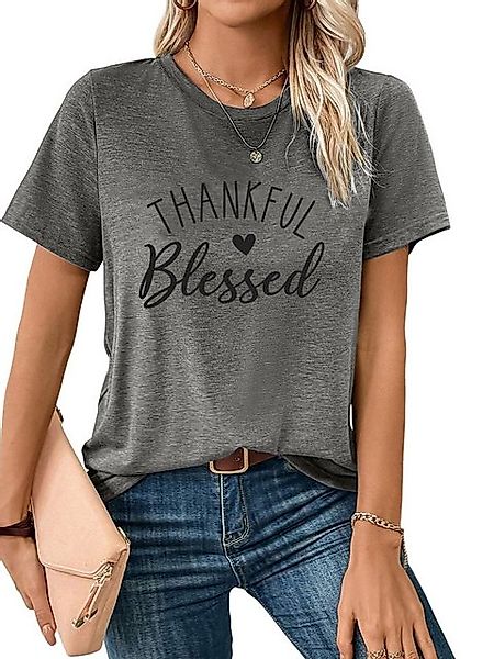 PYL Kurzarmshirt Damen Kurzarmshirt mit Brief Print Rundhals lässig Tee Shi günstig online kaufen
