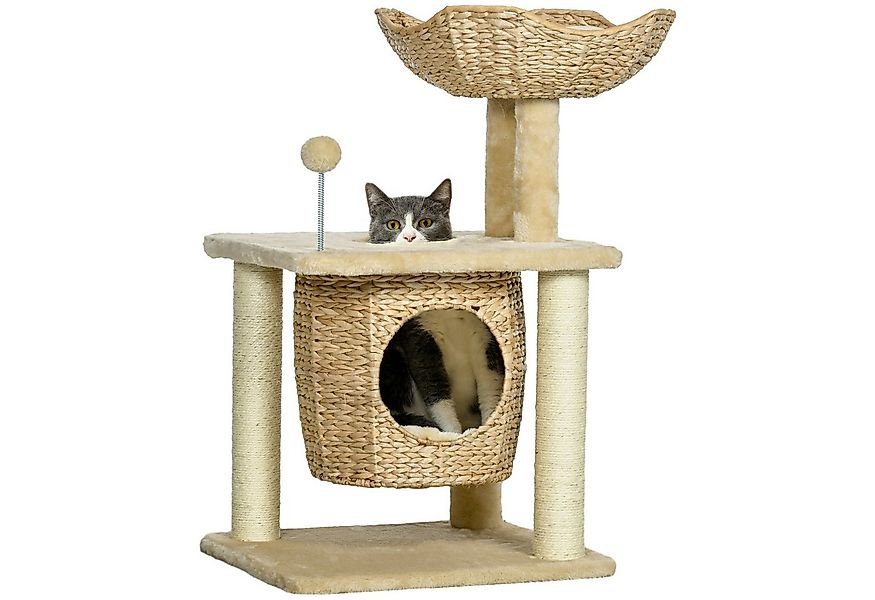 PawHut Kratzbaum Kratzmöbel mit Katzenhöhle, Spielball, Kletterturm mit Bet günstig online kaufen