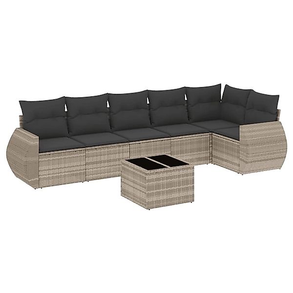 vidaXL 7-Tlg Garten-Sofagarnitur mit Kissen Hellgrau Poly Rattan 3253739 günstig online kaufen