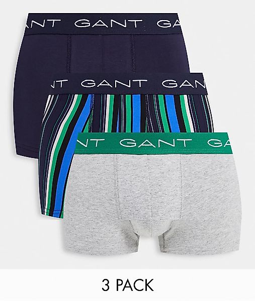 Gant – Unterhosen im Streifendesign/in Schwarz/Grau mit Logobund im 3er-Pac günstig online kaufen
