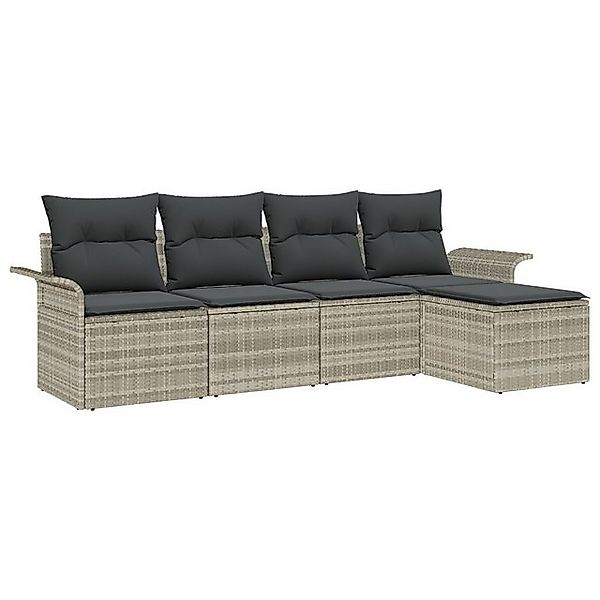 vidaXL Loungesofa 5-teiliges Garten Sofa Set mit Kissen in Hellgrau aus Pol günstig online kaufen