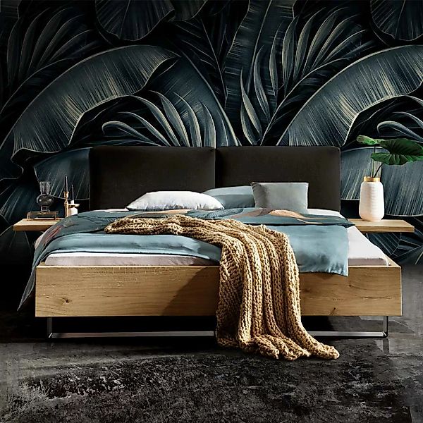 Luxus Doppelbett aus Wildeiche Massivholz Industry und Loft Stil (dreiteili günstig online kaufen