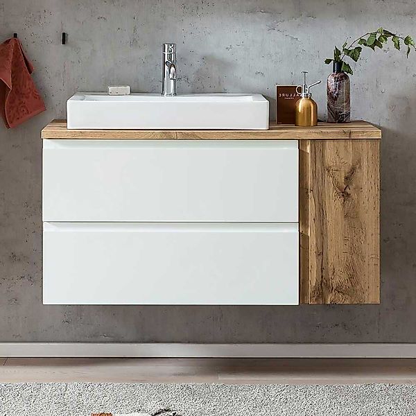 Waschbeckenschrank in Wildeichefarben und Weiß die Wandmontage günstig online kaufen