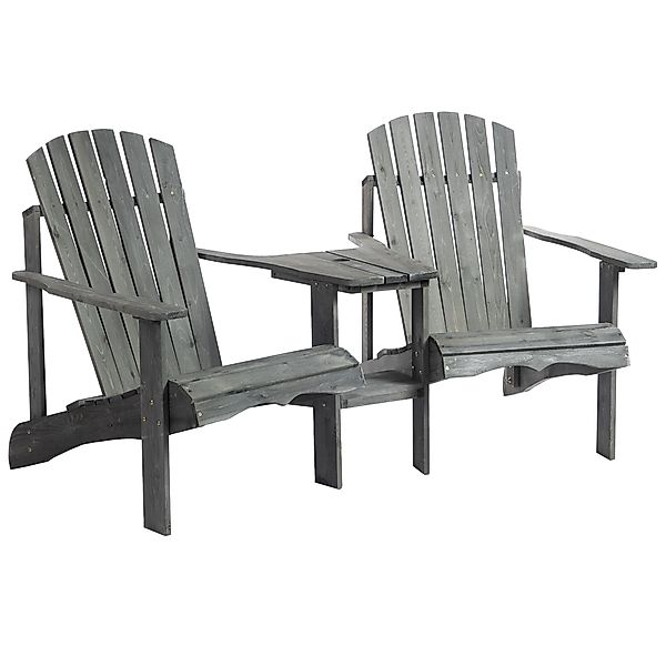 Outsunny Adirondack Gartenstuhl mit Tisch und Schirmloch 2 Sitzer Gartenses günstig online kaufen