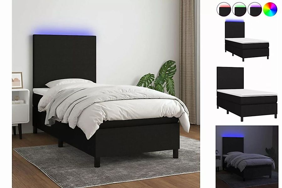 vidaXL Bett Boxspringbett mit Matratze & LED Schwarz 90x200 cm Stoff günstig online kaufen