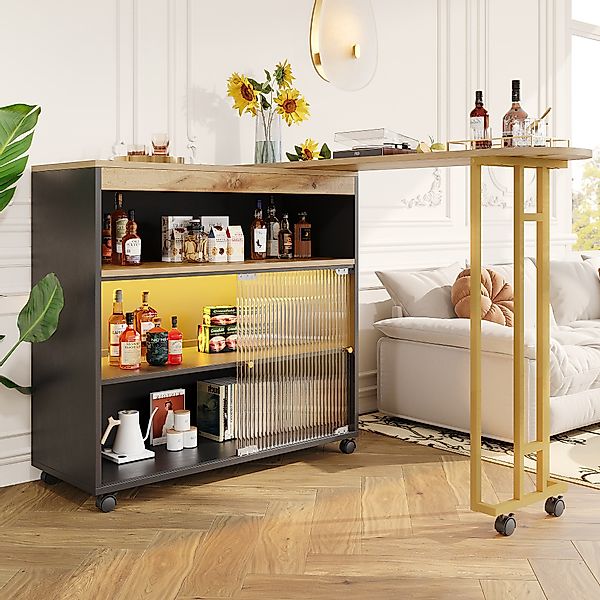 Bartisch, mit LED und Stauraum 138-204cm Teleskopischer Moderner Bewegliche günstig online kaufen