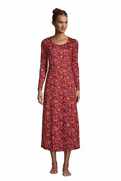 Wadenlanges Supima Langarm-Nachthemd, Damen, Größe: L Normal, Rot, Jersey, günstig online kaufen
