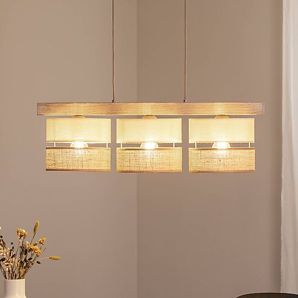 Hängeleuchte Treeon, 3-flammig, Holz, Jute, naturfarben/ecru günstig online kaufen