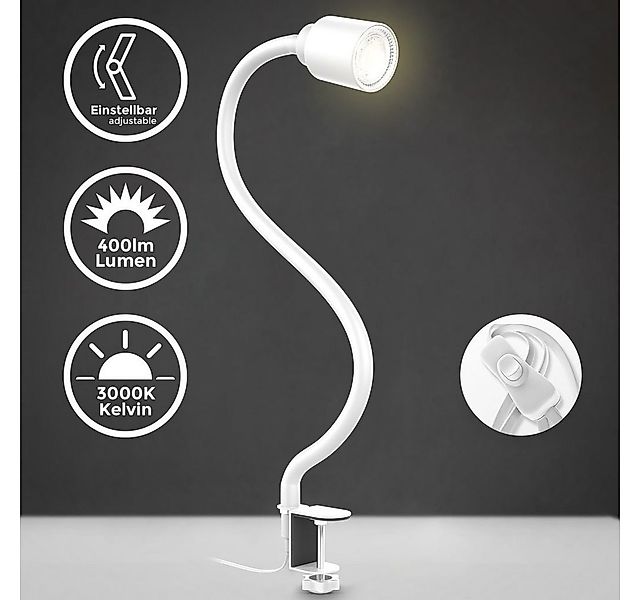B.K.Licht Tischleuchte LED Klemmleuchte 5W GU10 Schwenkbar Drehbar Metall - günstig online kaufen