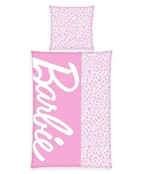 Herding Jugendbettwäsche 135x200cm Barbie Rosa Weiß Schriftzug, Microfaser, günstig online kaufen