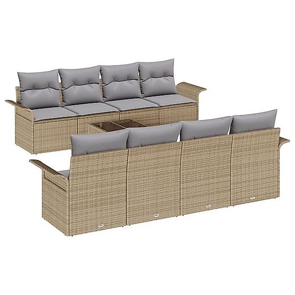 vidaXL Loungesofa 9-teiliges Garten Sofa Set mit Kissen Beige Poly Rattan, günstig online kaufen