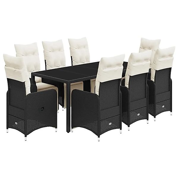 vidaXL 9-tlg Garten-Bistro-Set mit Kissen Schwarz Poly Rattan Modell 8 günstig online kaufen