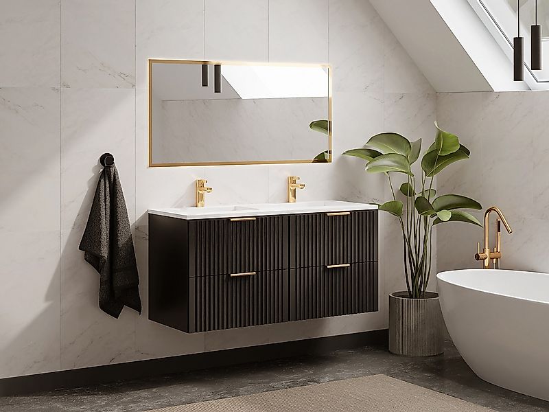 Waschbeckenunterschrank hängend mit Einbauwaschbecken - Streifenoptik - Sch günstig online kaufen