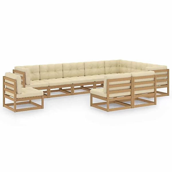 10-tlg. Garten-lounge-set Kissen Honigbraun Kiefer Massivholz günstig online kaufen