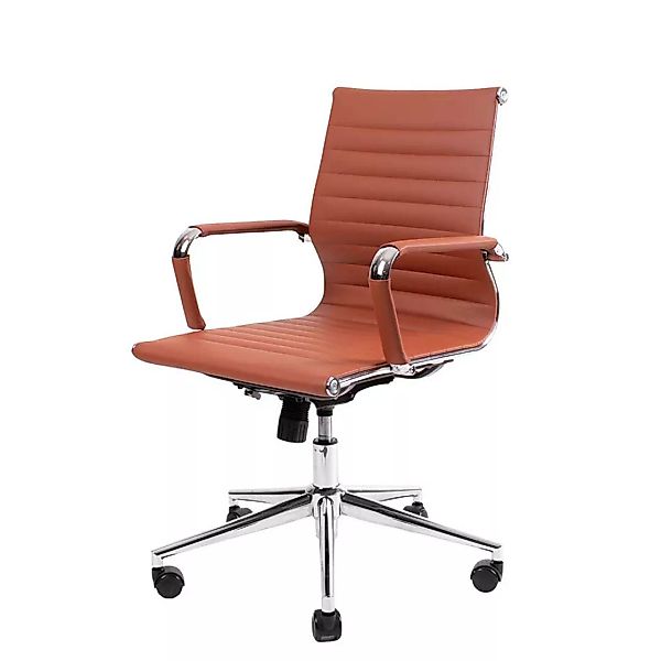 Drehstuhl ergonomisch modern in Cognac Braun Chromfarben günstig online kaufen