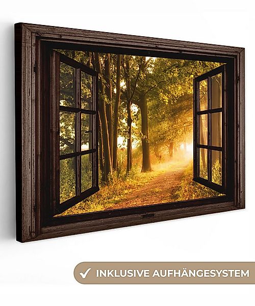 OneMillionCanvasses® Leinwandbild Wald - Bäume - Sonnenlicht - Herbst - Weg günstig online kaufen