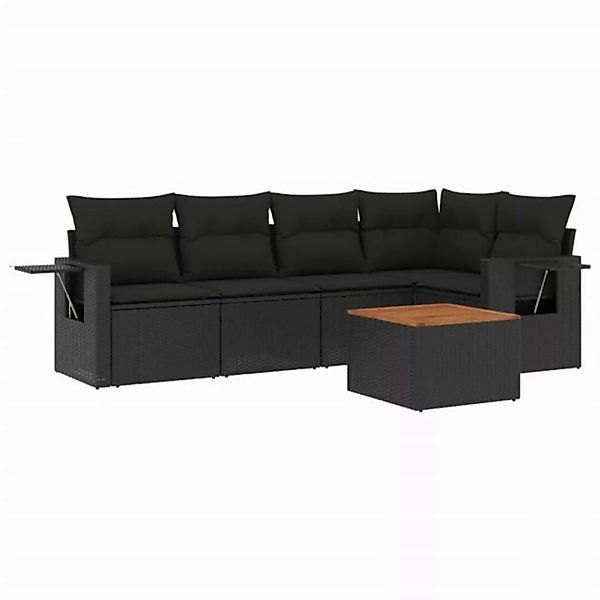 vidaXL Sofaelement 6-tlg. Garten-Sofagarnitur mit Kissen Schwarz Poly Ratta günstig online kaufen