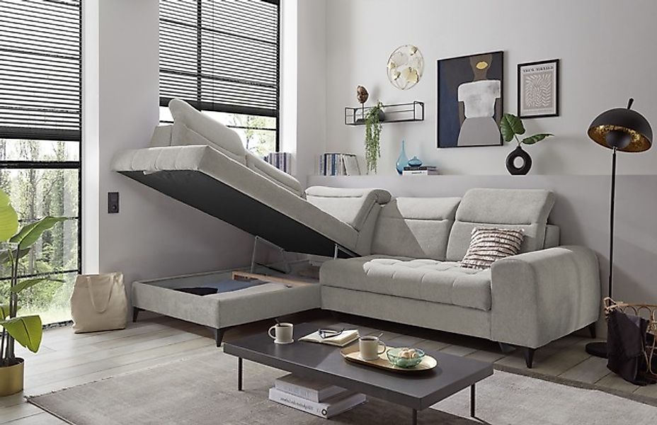 ED EXCITING DESIGN Ecksofa »Rockdale L-Form mit Bettfunktion, Bettkasten« K günstig online kaufen