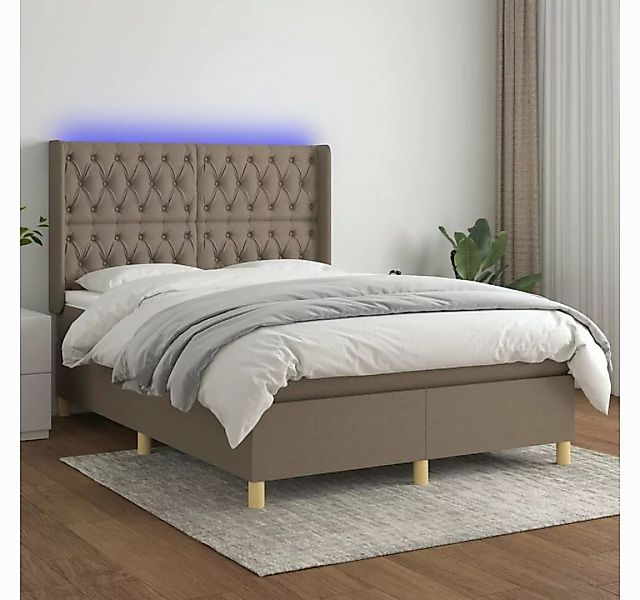 vidaXL Boxspringbett Boxspringbett mit Matratze LED Taupe 140x200 cm Stoff günstig online kaufen