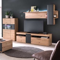 Design Wohnwand in Eichefarben Anthrazit (dreiteilig) günstig online kaufen