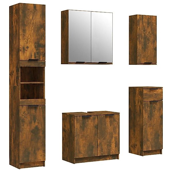vidaXL Badezimmer-Set 5-tlg. Badmöbel-Set Räuchereiche Holzwerkstoff, günstig online kaufen