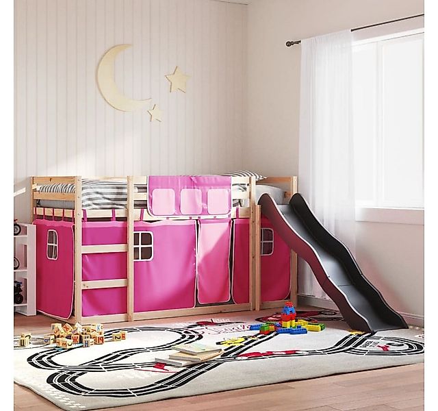 vidaXL Bett, Etagenbett mit Rutsche und Gardinen Rosa 90x190 cm günstig online kaufen