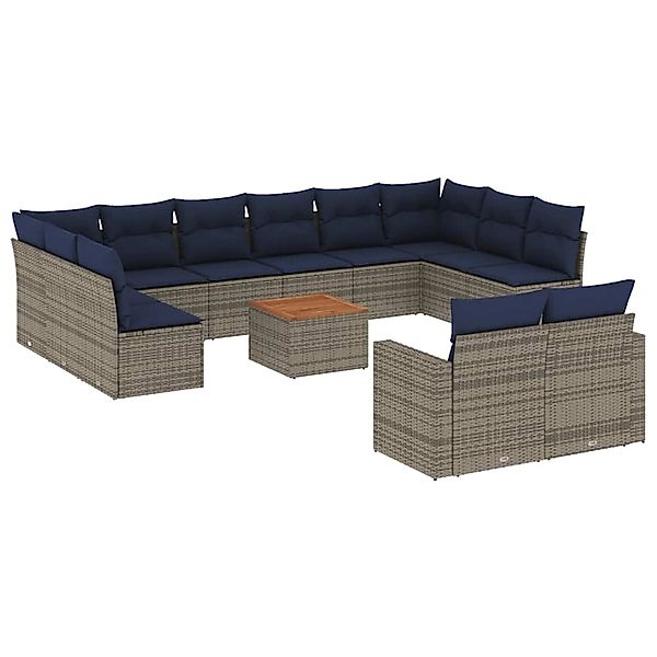 vidaXL 13-Tlg Garten-Sofagarnitur mit Kissen Grau Poly Rattan 3256691 günstig online kaufen