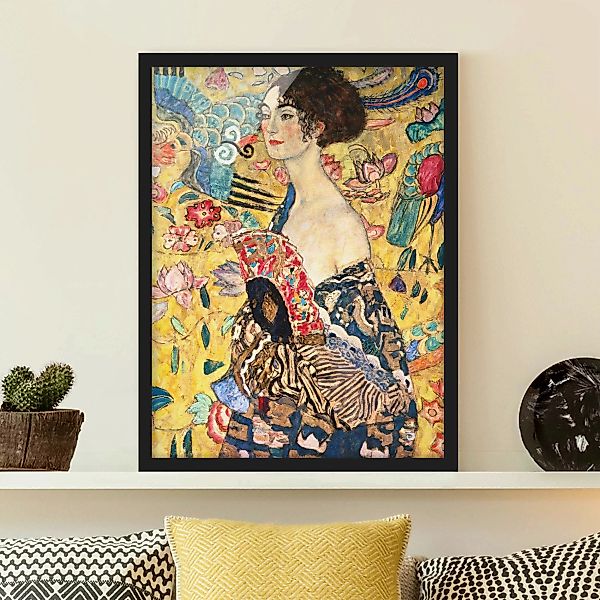 Bild mit Rahmen Kunstdruck - Hochformat Gustav Klimt - Dame mit Fächer günstig online kaufen