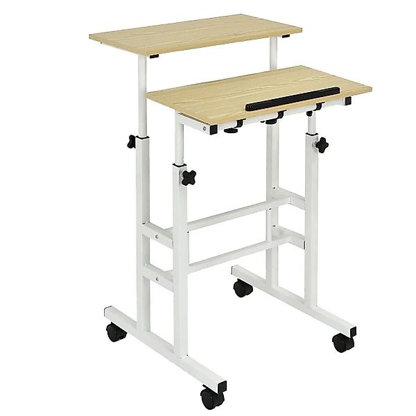Costway Höhenverstellbarer Sitz-Steh Schreibtisch Auf Rollen Natur günstig online kaufen