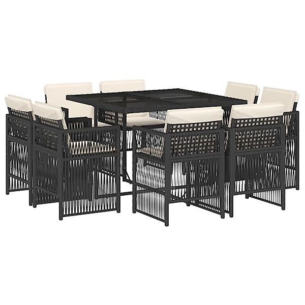 vidaXL 9-Tlg Garten-Essgruppe mit Kissen Schwarz Poly Rattan 3211014 günstig online kaufen