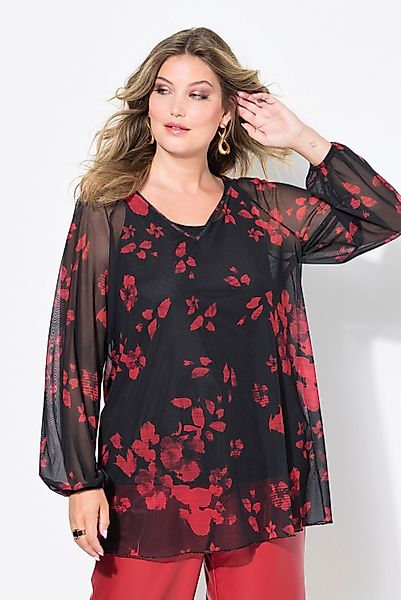 MIAMODA Longbluse Bluse Mesh floraler Print günstig online kaufen