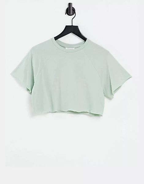 Topshop – T-Shirt in Salbeigrün mit kurzem Schnitt und Raglanärmeln günstig online kaufen