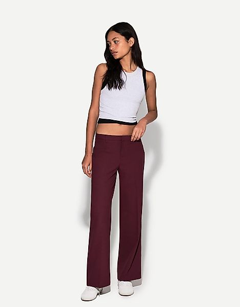 Bershka Wide Leg Tailoring-Hose Damen 44 Granatrot günstig online kaufen