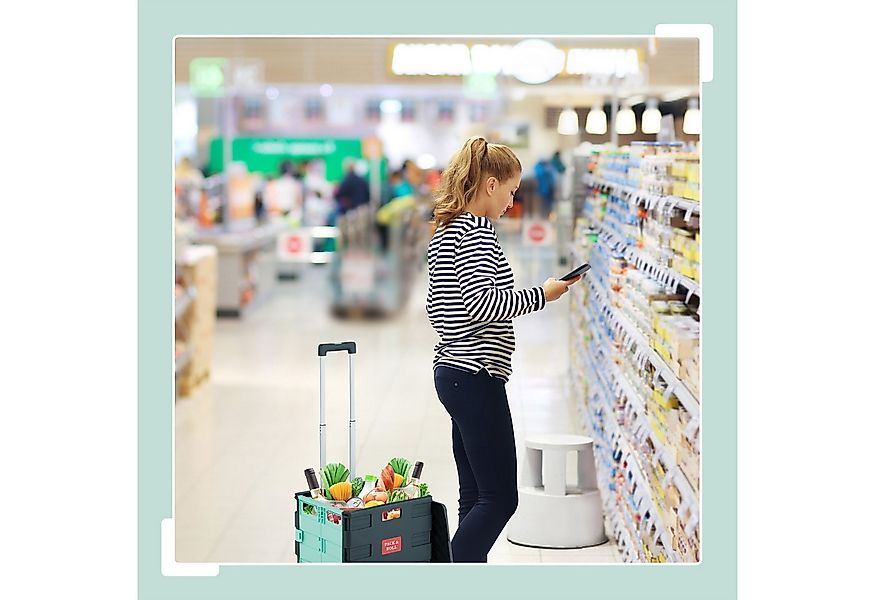 relaxdays Einkaufstrolley Klappbarer Einkaufstrolley mit Deckel, Türkis günstig online kaufen