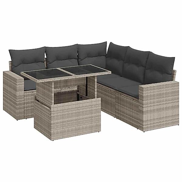 vidaXL 6-Tlg Garten-Sofagarnitur mit Kissen Hellgrau Poly Rattan 3326323 günstig online kaufen