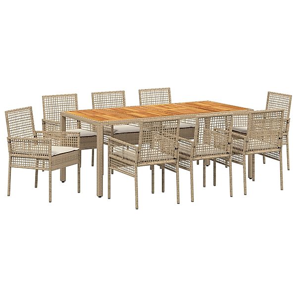 vidaXL 9-Teiliges Garten-Essgruppe mit Kissen in Beige Poly Rattan 3334922 günstig online kaufen