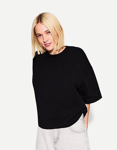 Bershka Oversize-T-Shirt Aus Schwerem Baumwollcotton Mit Kurzen Ärmeln Dame günstig online kaufen