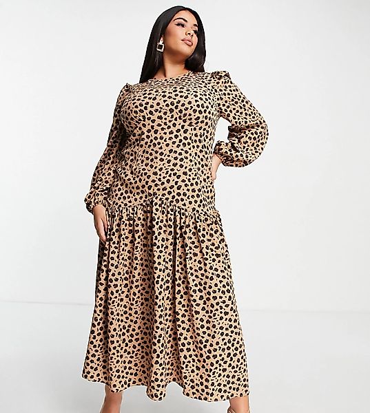 Never Fully Dressed Plus – Lucia Deliah – Kleid in Braun mit Tierfellmuster günstig online kaufen