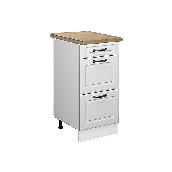 Vicco Küchenunterschrank R-Line Weiß Landhaus/Weiß 40 cm mit Schubladen AP günstig online kaufen