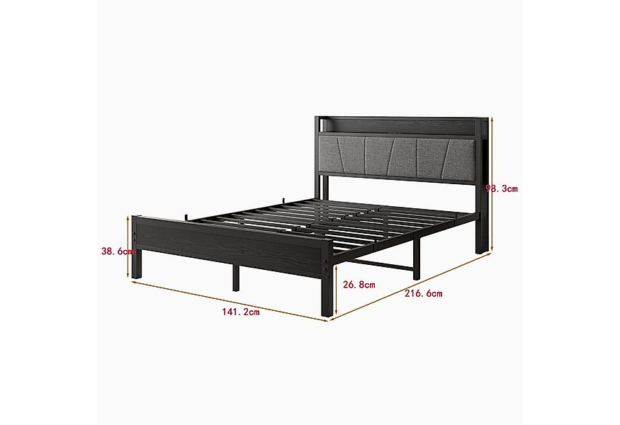 HOMERECOMMEND Metallbett mit 2 USB-Anschlüssen und LED Beleuchtung (1-tlg., günstig online kaufen