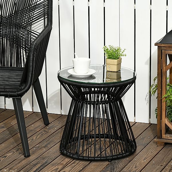 Outsunny Gartentisch rund mit Hohltrommel-Design, Bistrotisch mit Glastisch günstig online kaufen