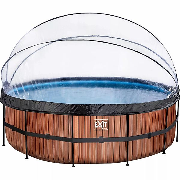 EXIT Wood Pool Braun Ø450x122cm m. Sandfilterpumpe u. Abdeckung u. Wärmepum günstig online kaufen