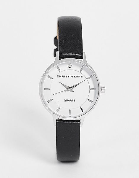 Christin Lars – Womens – Armbanduhr für Damen mit schmalem Lederarmband-Sil günstig online kaufen
