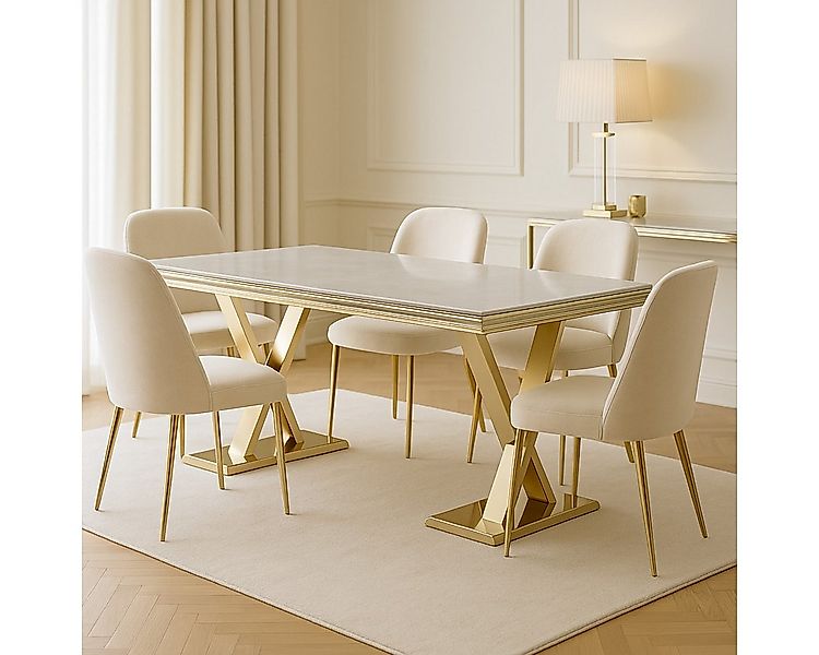 alesvelt Esstisch Ferrara Moderner Esstisch mit Marmor-Optik Edelstahlgeste günstig online kaufen