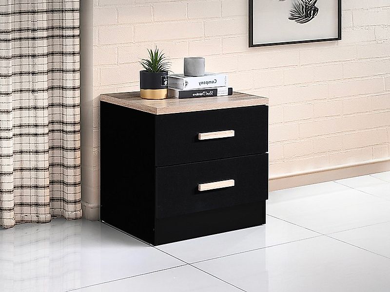 2er-Set Nachttische mit 2 Schubladen - Schwarz & Naturholz - SKAIDO günstig online kaufen