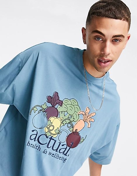 ASOS – Actual – Oversized-T-Shirt mit Grafikprint auf der Vorderseite in Bl günstig online kaufen