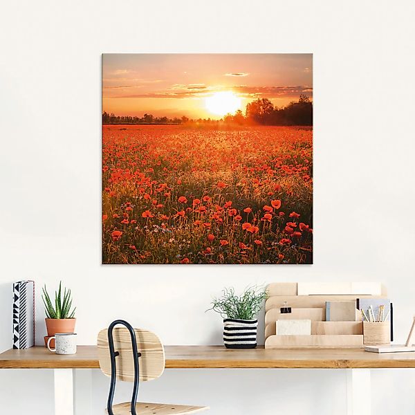 Artland Glasbild "Mohnblumenfeld bei Sonnenuntergang" 1 Stk. tlg. in versch günstig online kaufen