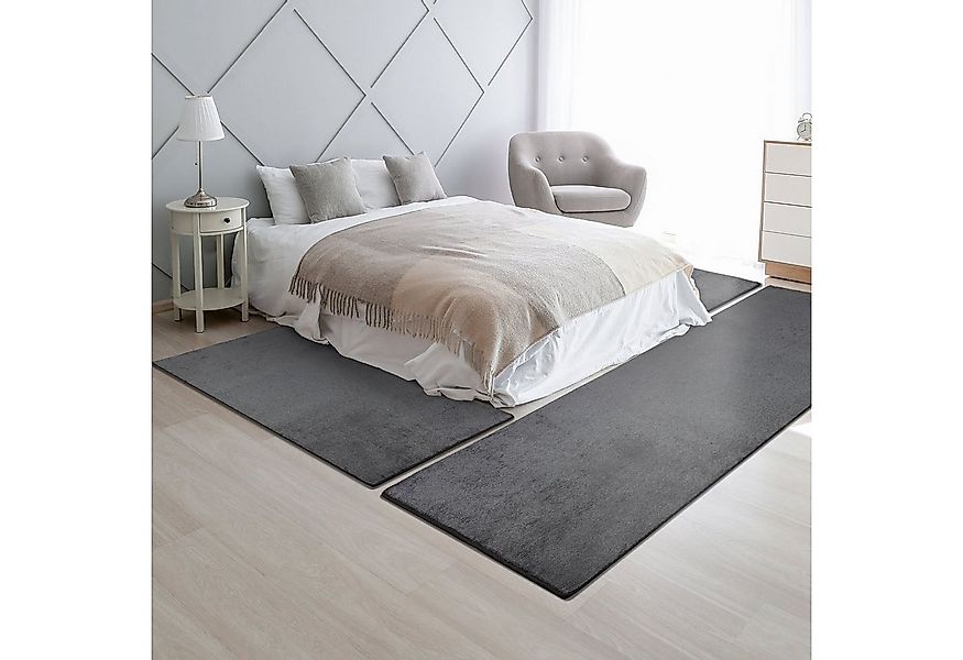 Floordirekt Hochflor-Bettumrandung Sundae Anthrazit 77, 3 Größen, Teppichlä günstig online kaufen