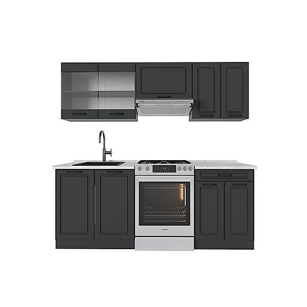 Vicco R-Line Küchenzeile Anthrazit Landhaus/Anthrazit 200 cm AP Marmor günstig online kaufen