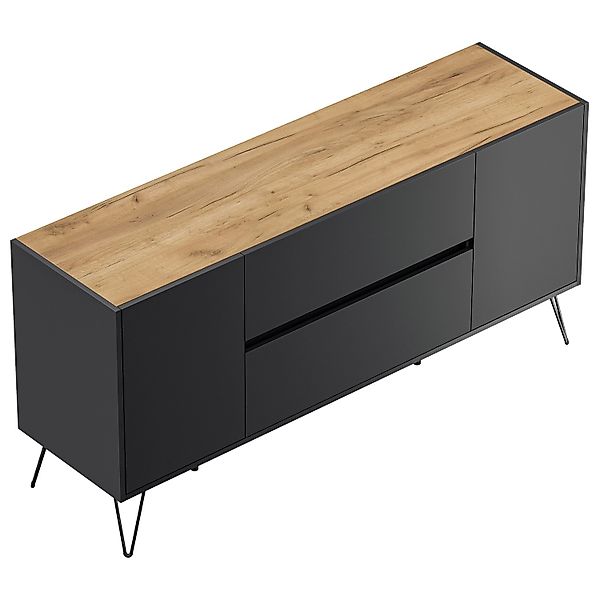 Posseik Sideboard Industrial G 2 Schubladen 2 Türen 155 cm Grafit Eiche Top günstig online kaufen